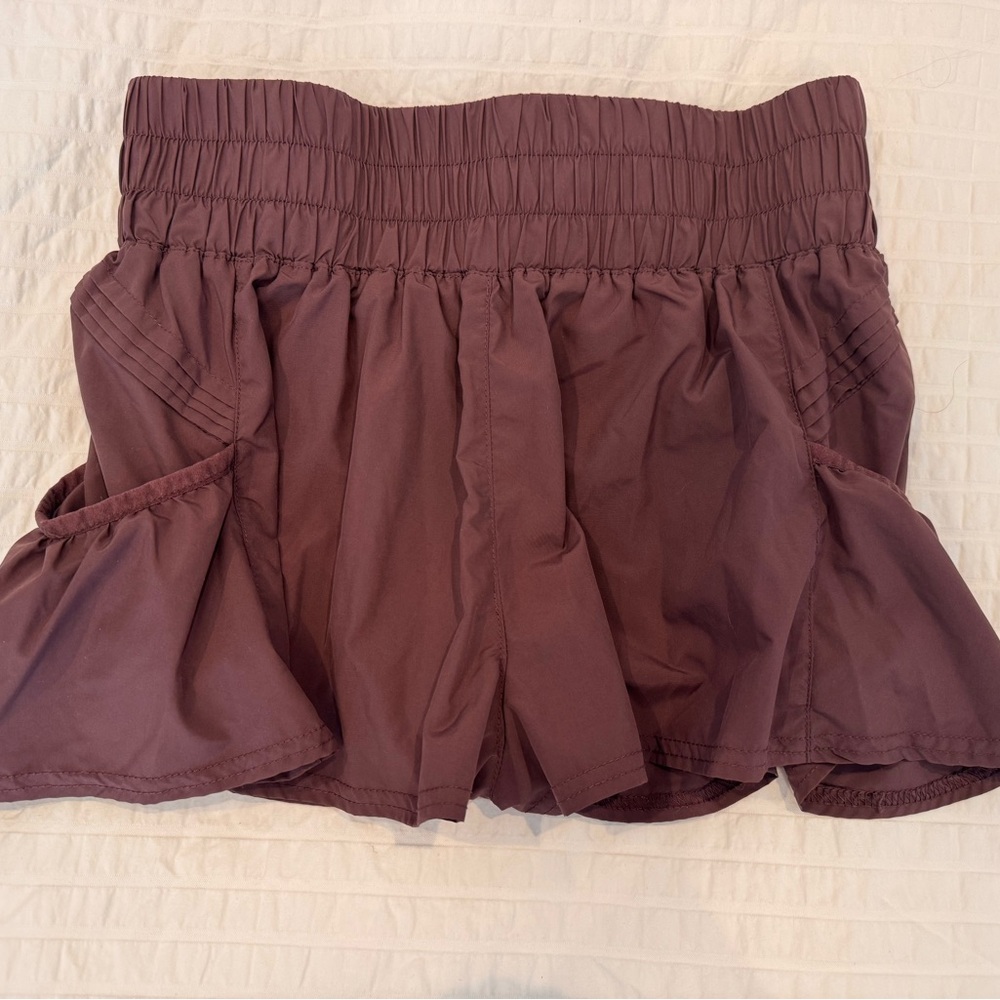 Free People Burgundy Athletic Shorts Flowy Pleated Design